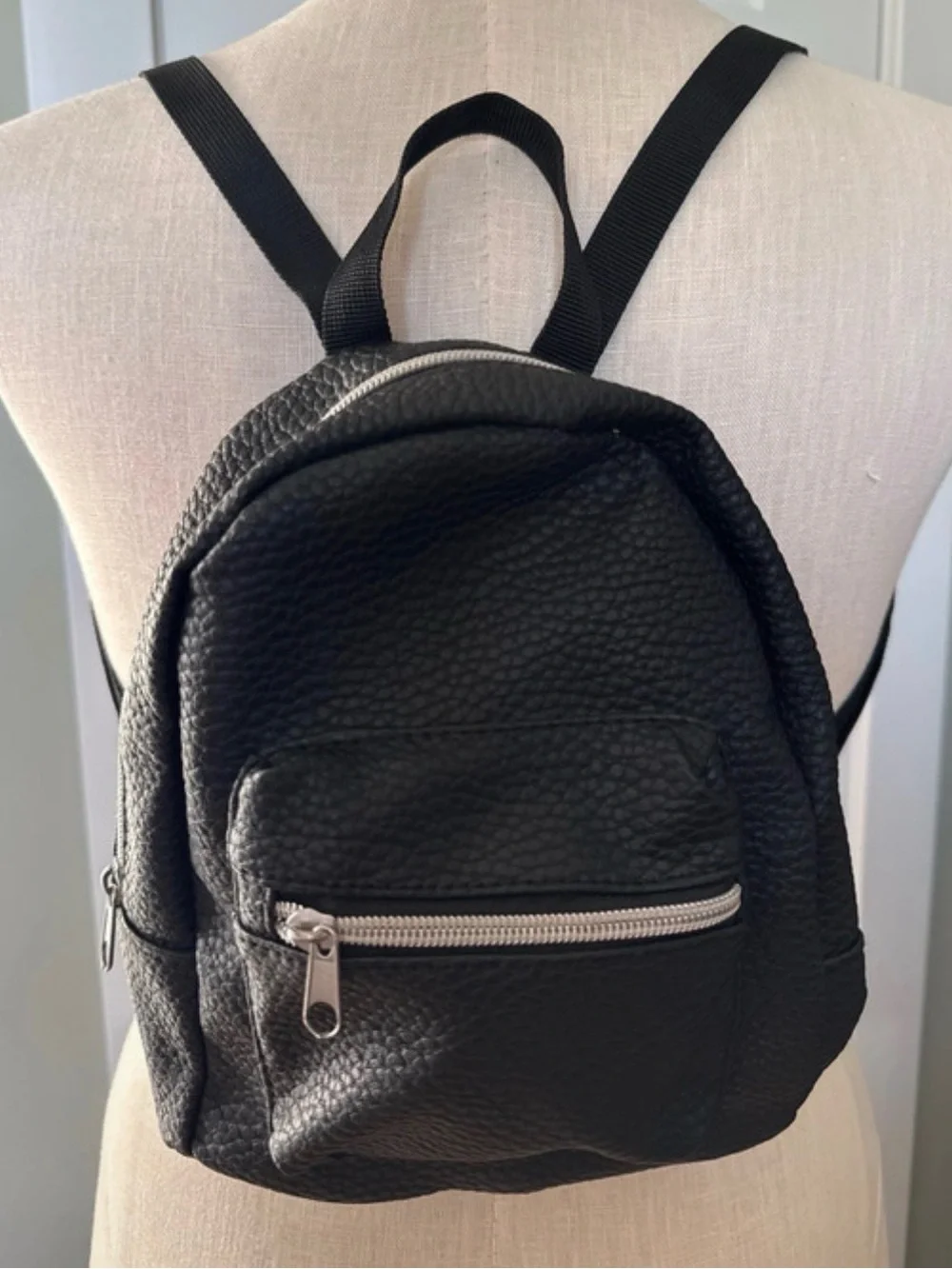 Black Pebble Leather Mini Backpack - Unbranded